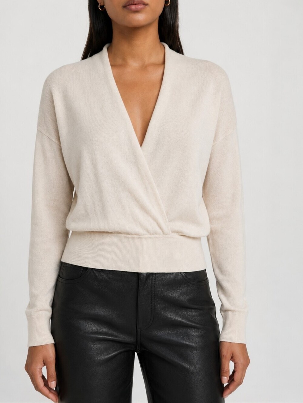 Aritzia Babaton Jotham Surplice Wrap Sweater Cream Merino Wool Size S